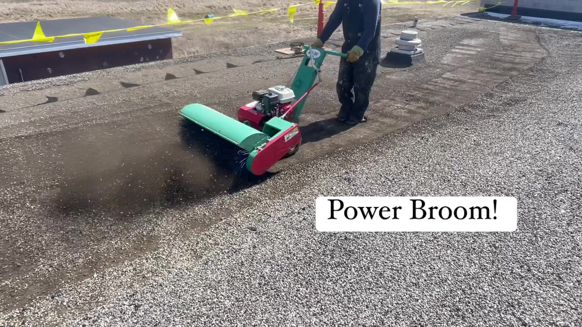 We use this power broom to remove this gravel quickly! What a life