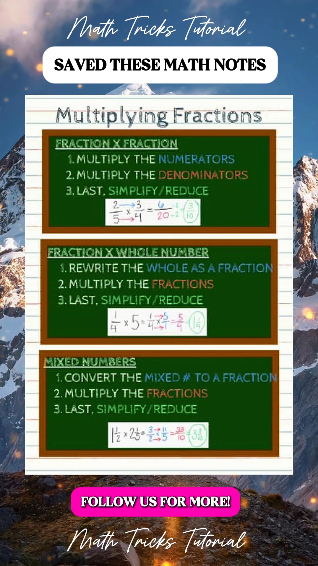 Multiplying Fraction Math Notes | Math Tricks Tutorial | Facebook