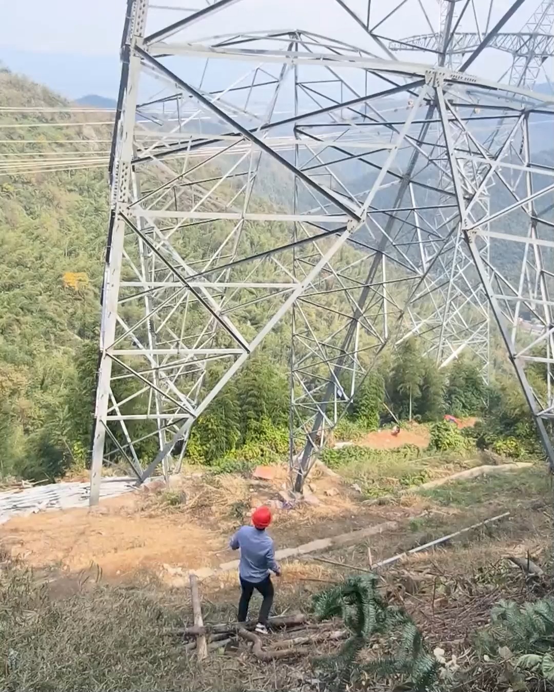 Mountain Power Tower Installation Process. #PowerTransmission # ...