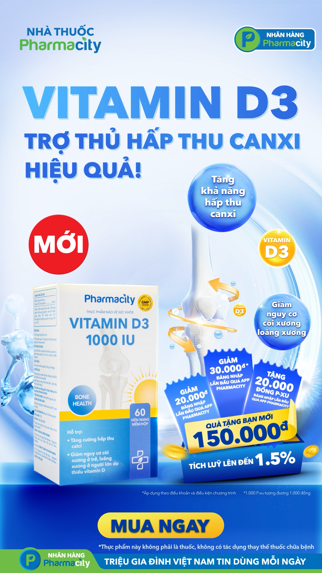 Bổ sung vitamin D3, giúp hấp thu tối đa Canxi, hỗ trợ bảo vệ xương ...