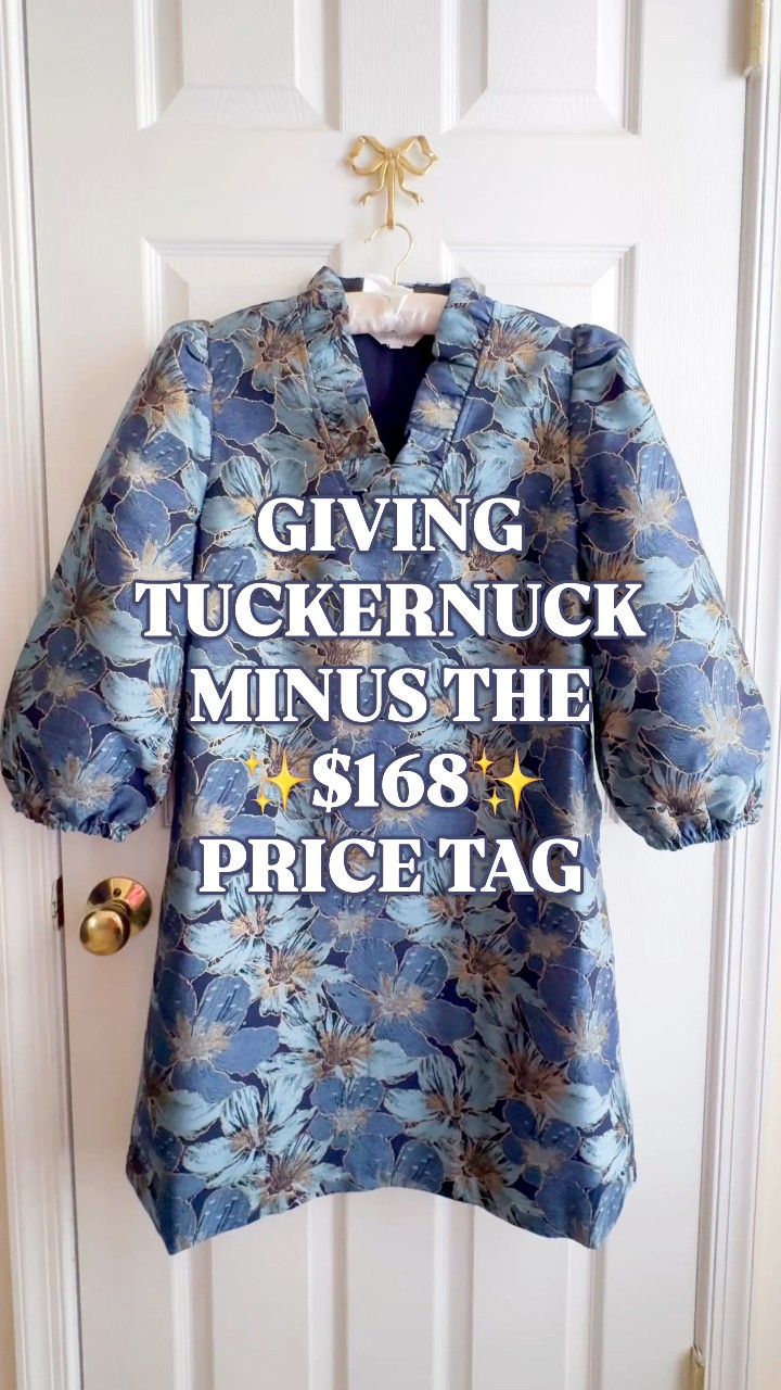 If you told me this navy floral jacquard dress came straight from Tuckernuck, I would believe you. It has the look of the $168 Pomander Place Blue Blossom Jacquard Samantha Dress for way less, and 