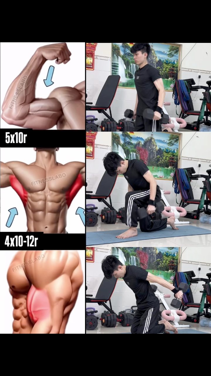 Workout Bicep curls 5x10r Tricep kickback 4x10-12r Half kneeling bent ...