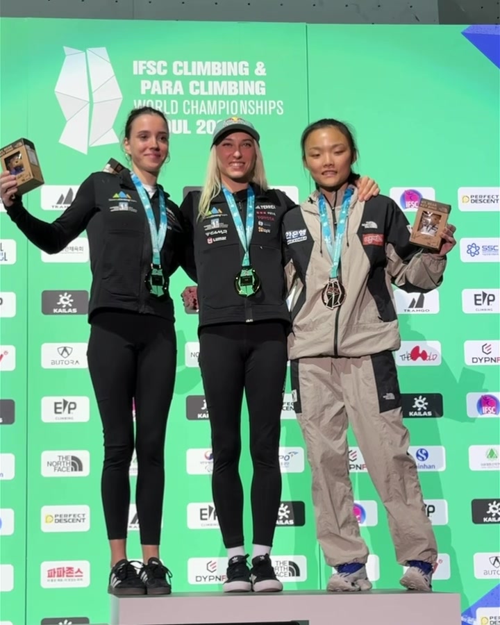 The women’s Lead podium in Seoul: 🥇 Janja Garnbret 🇸🇮 🥈 Rosa Rekar 🇸🇮 🥉 ...