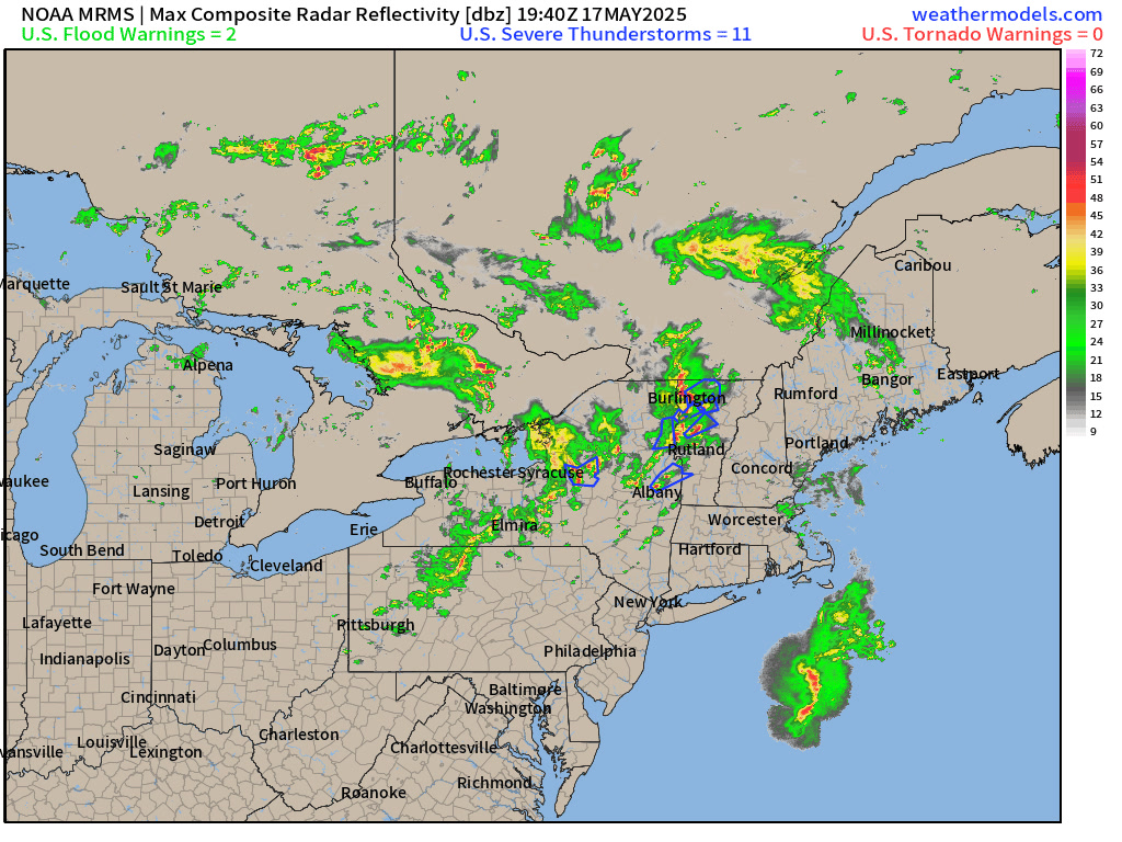 Here's the current radar up to 4:10 PM with the big thunderstorms up ...