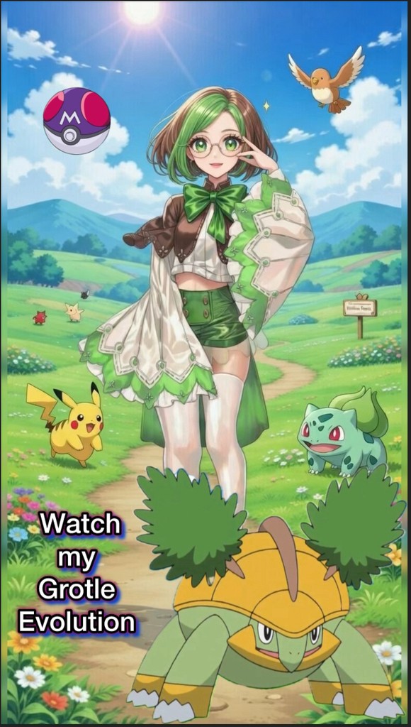 Epic evolution unlocked! My green-haired Pokémon trainer OC watches her ...