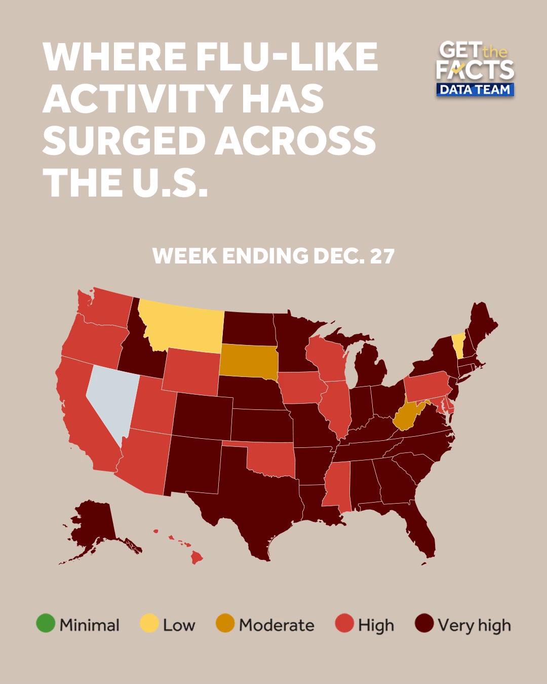 This map shows the rise of flu cases across the U.S. over the last ...