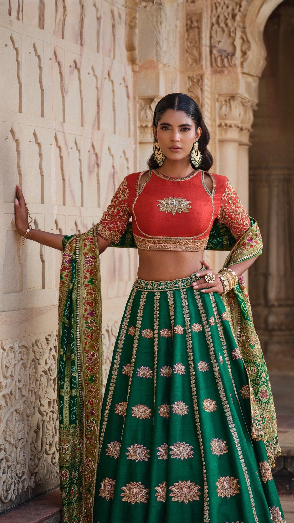emerald green desi wedding dress ✨ NAYAB Bridal 2025–26 ✨, Where heritage artistry meets modern bridal power., This lehenga is a celebration of intricate hand embroidery, regal lotus motifs, and couture craftsmanship — monc_