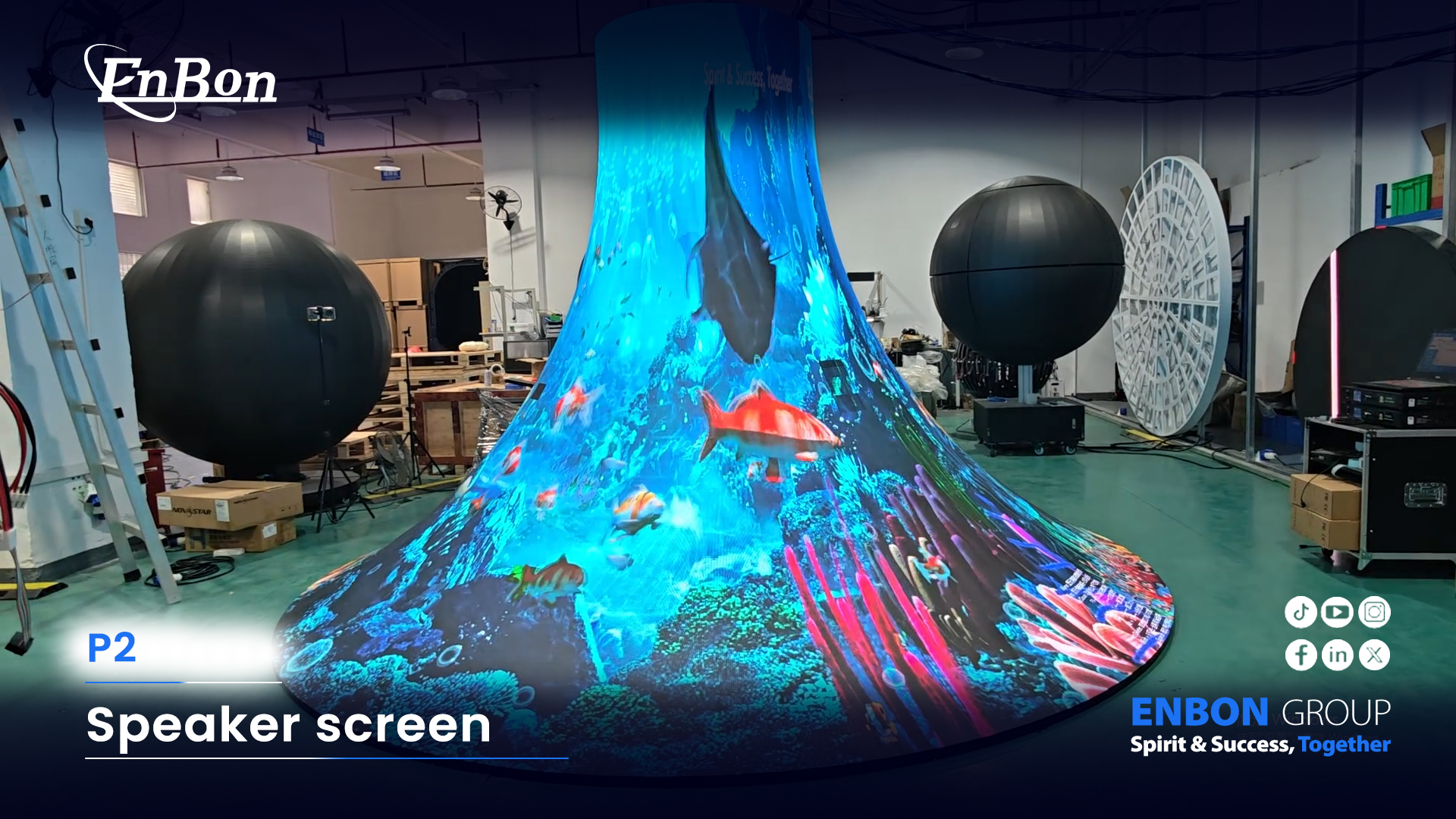 The trumpet-shaped LED display screen instantly catches the eye with ...