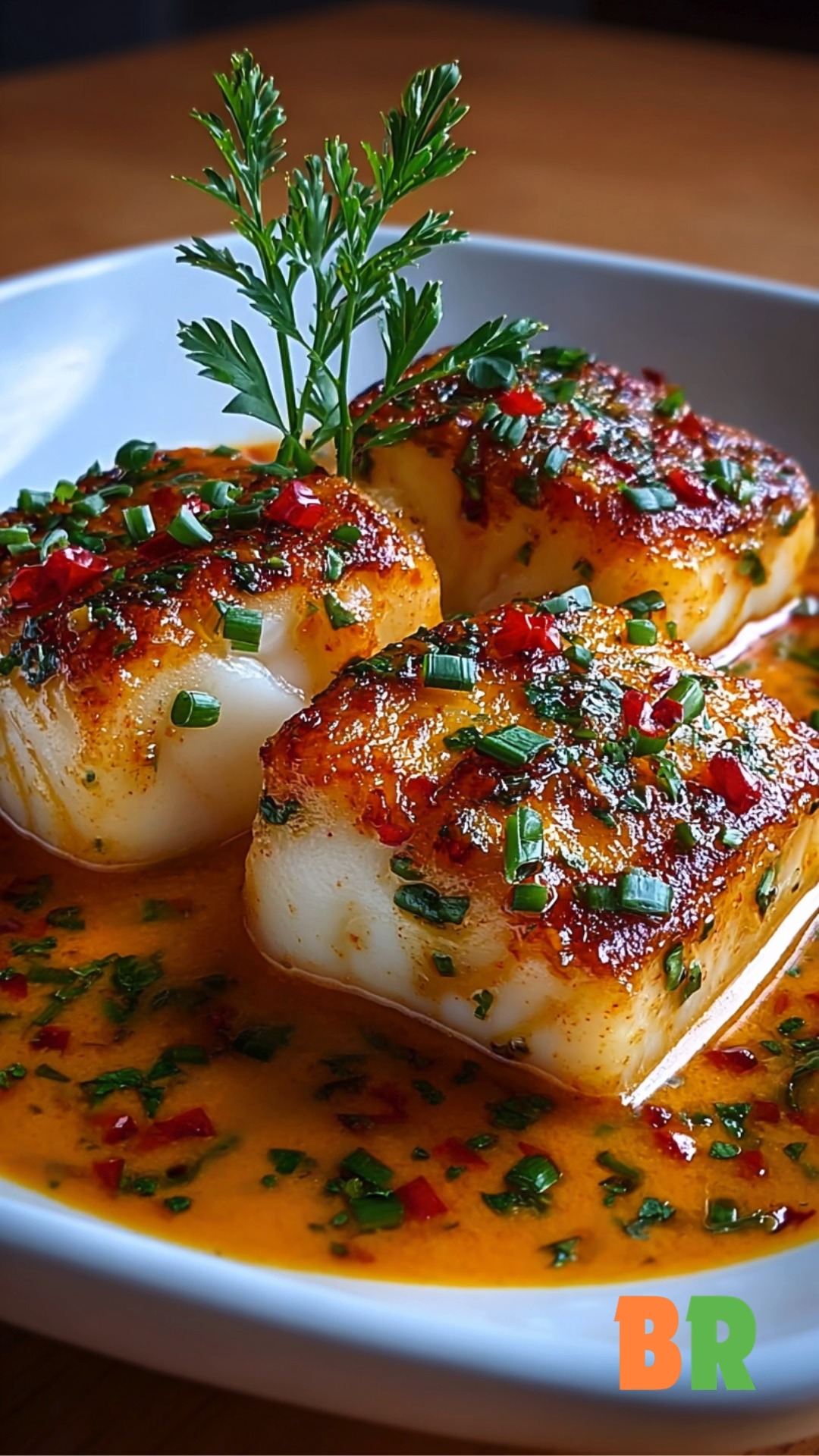 🐟 Cod Fillets with Roasted Red Pepper Cream This composed seafood ...