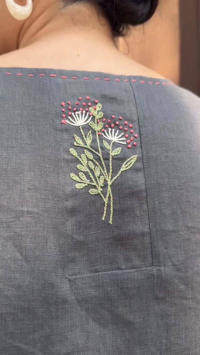 Slate grey linen, soft and easy, finished with subtle back embroidery ...