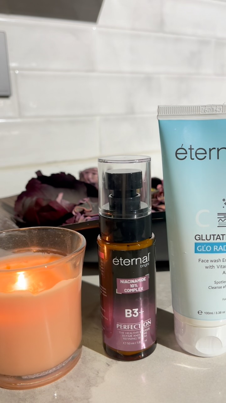 I’ve added the Eternal Bright Glutathione Face Wash and Niacinamide 10% B3+ Serum to my, routine.♥️🫶, eternal bright , Your skin doesn’t need every trend..., It just deserves the right care. %, Have 