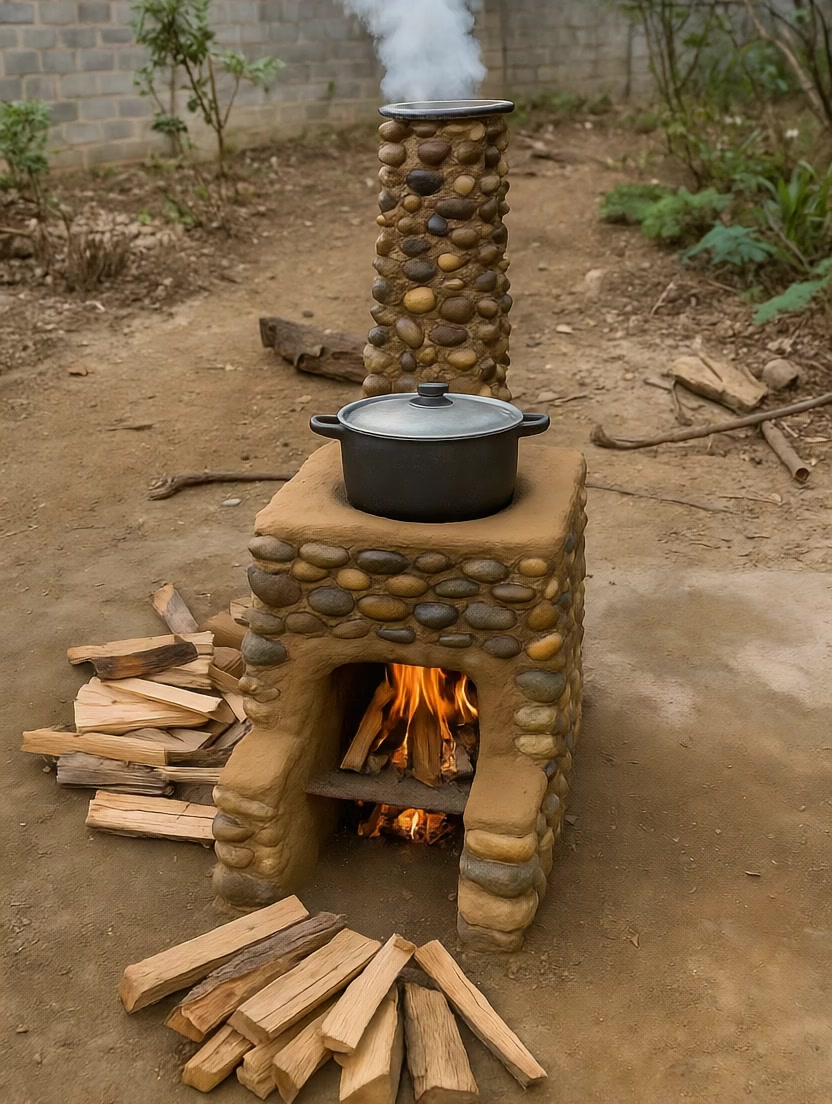 Idea para tu tu fogón con piedritas y barro #fogón #CocinaRústica # ...