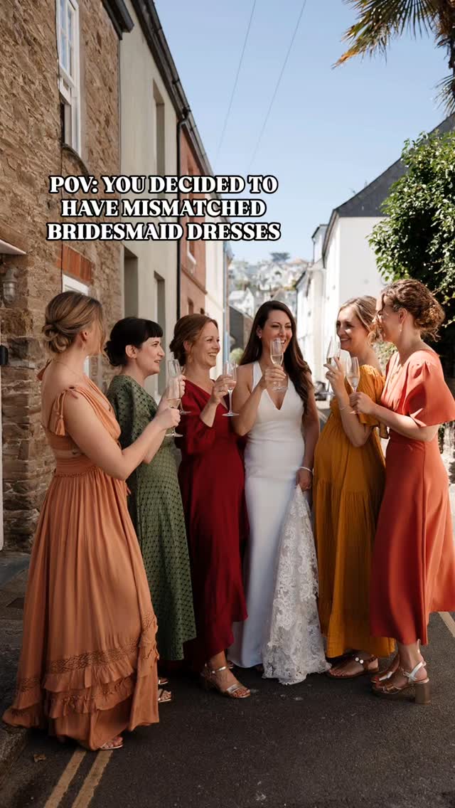 When the bride says “wear whatever you want” 😌 Bridesmaid dresses, mismatched bridesmaids, wedding day inspiration, luxury wedding photographer, destination wedding photographer, candid wedding moments, wedding aesthetic, wedding planning ideas 