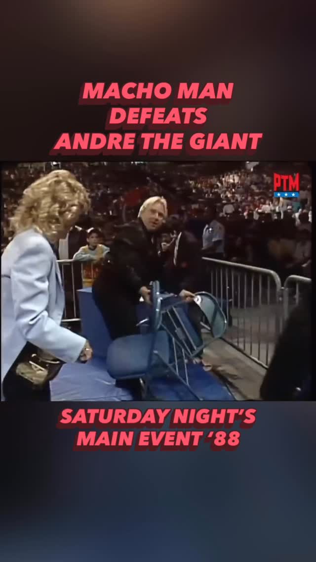 “Macho Man” Randy Savage defeats Andre the Giant by disqualification to ...