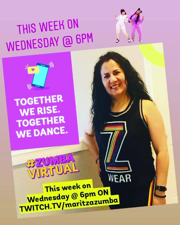 Zumba class on WEDNESDAY this week at 6pm on Twitch.tv/maritzazumba ...