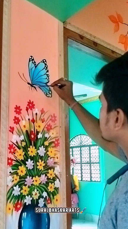 Simple Butterfly painting 🦋🖌️ খুব সহজে প্রজাপতি আঁকা । #wallpainting # ...