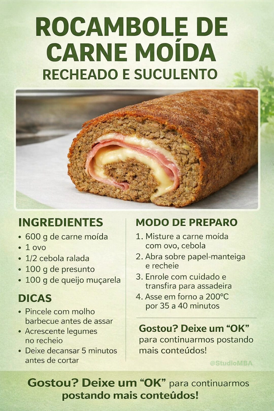 ROCAMBOLE DE CARNE MOÍDA: Recheado e Suculento! Procurando uma ideia ...