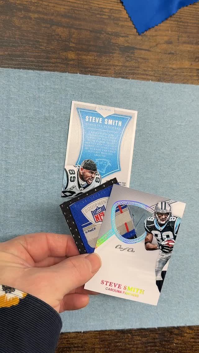 The making of a Steve Smith game used NFL shield relic card. All ready ...