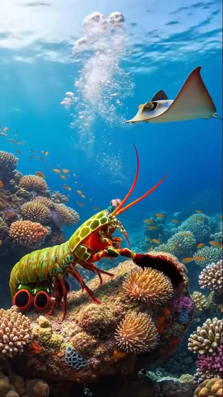 Mantis Shrimps vs a blue-spotted ray#mantisshrimp #ocean #animal # ...