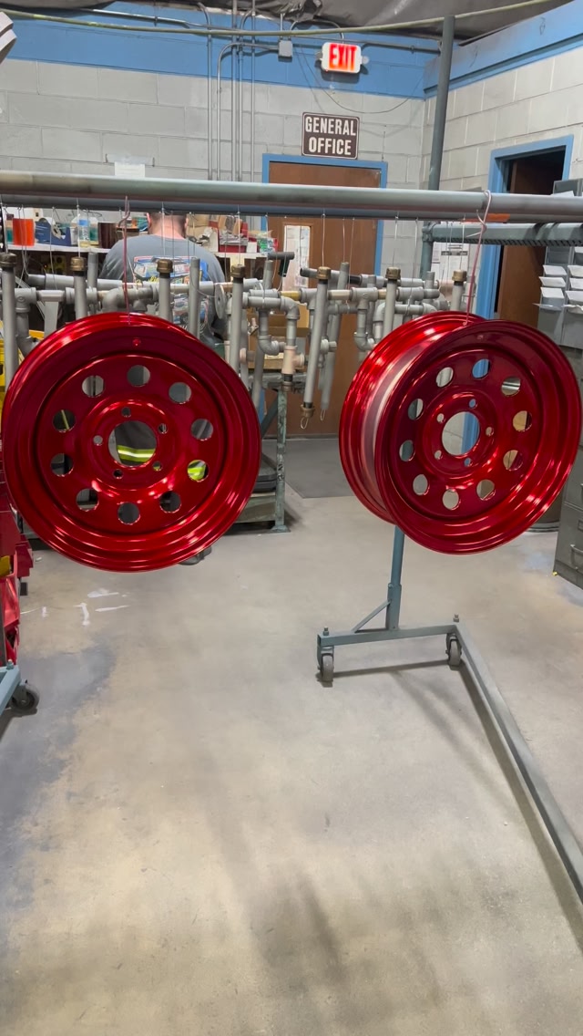 We did these trailer rims in a Deep Red from @prismaticpowders . They ...