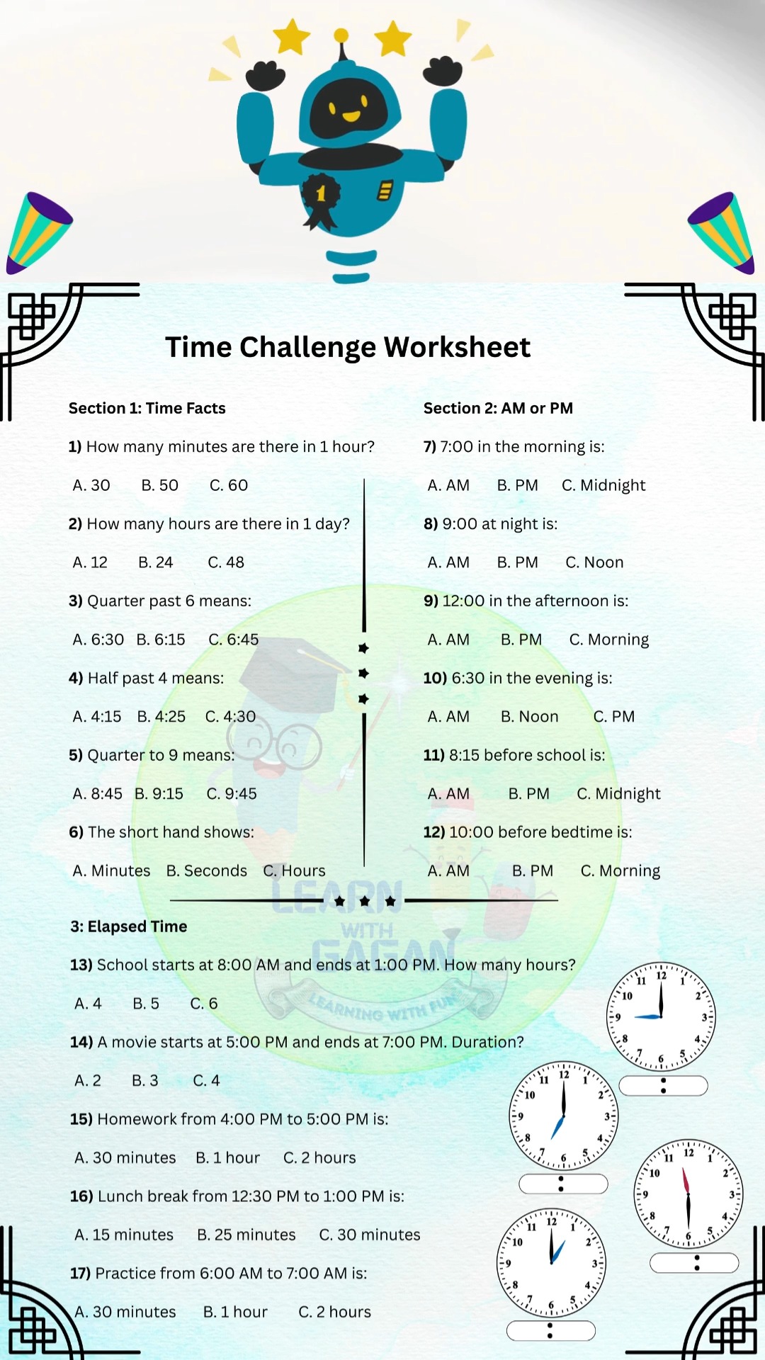 Time practice worksheet Class 3 time worksheet Clock reading practice ...