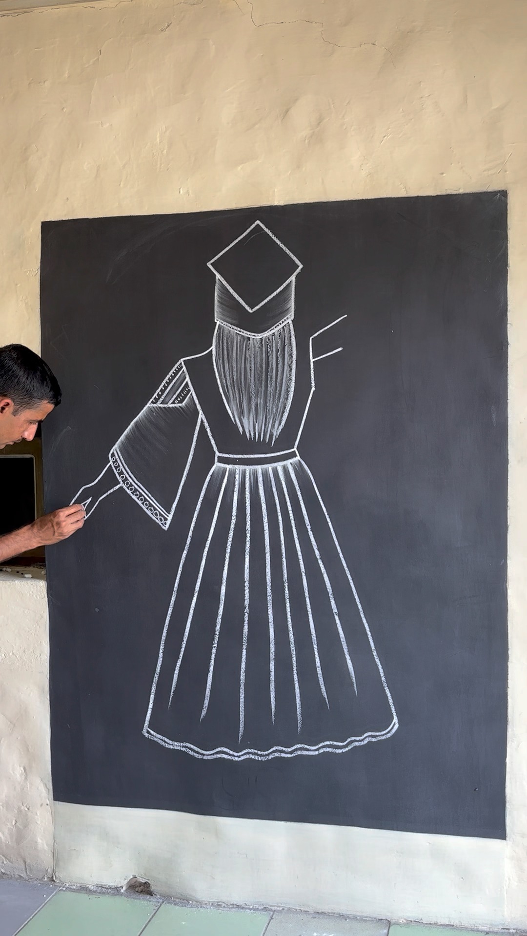 graduation dress drawing Easy Girl Chalk Tutorial on Blackboard cap and gown drawing