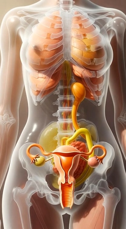 This detailed 3D anatomical illustration displays the female ...