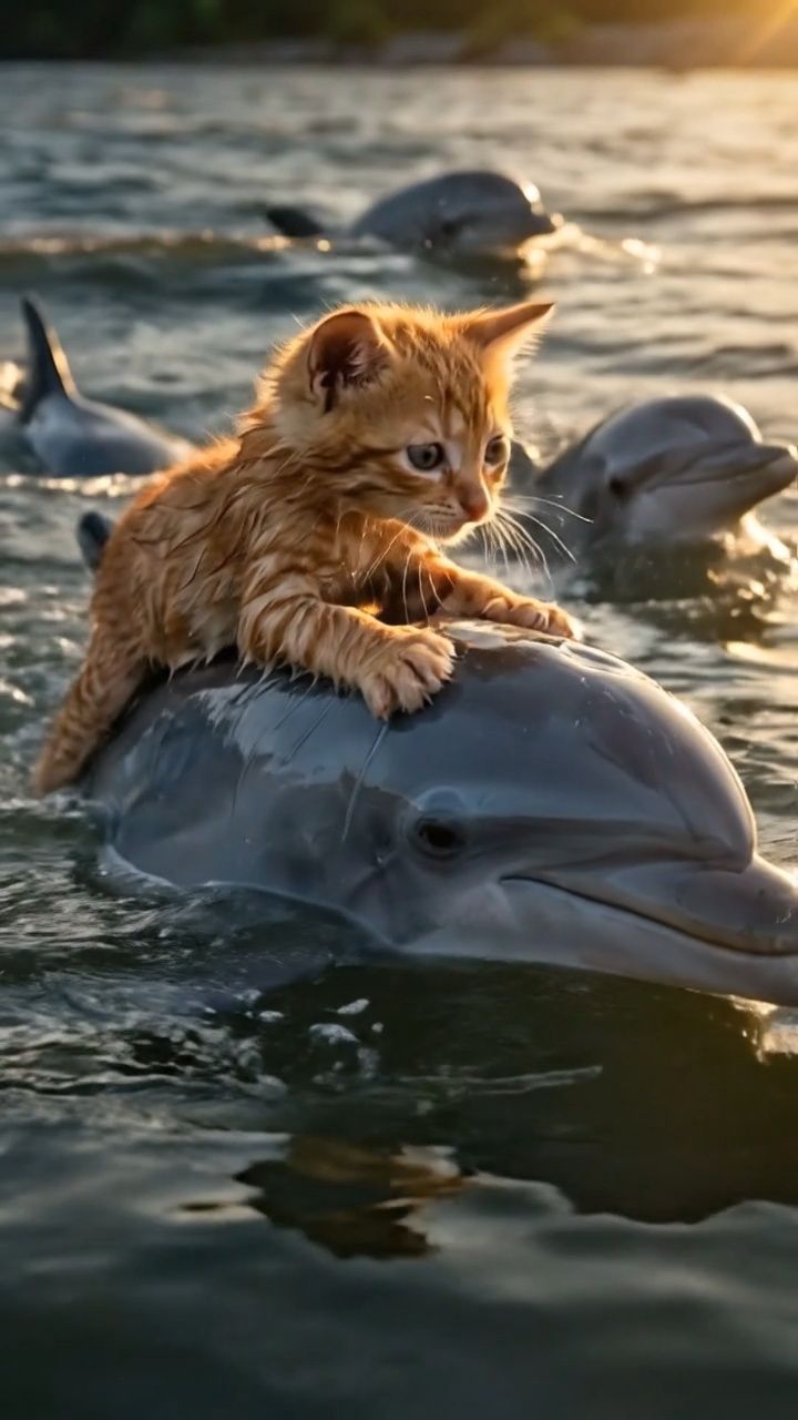 A Dolphin Rescues a Tiny Kitten from a Cruel Fate 🐬🐱 ️ #cat #cats # ...