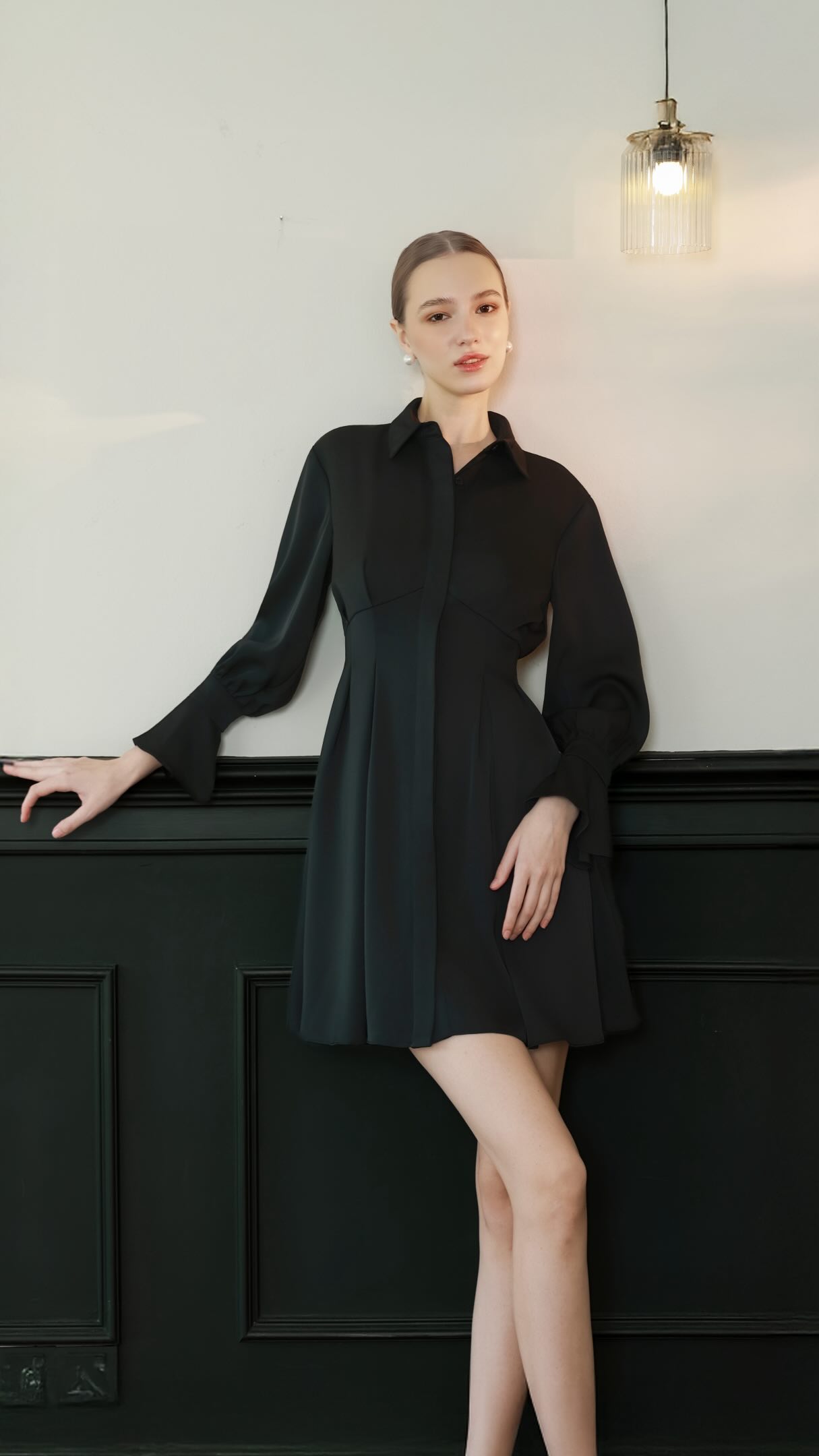Maeve Shirtdress: Timeless Black Silhouette with Structured Waist