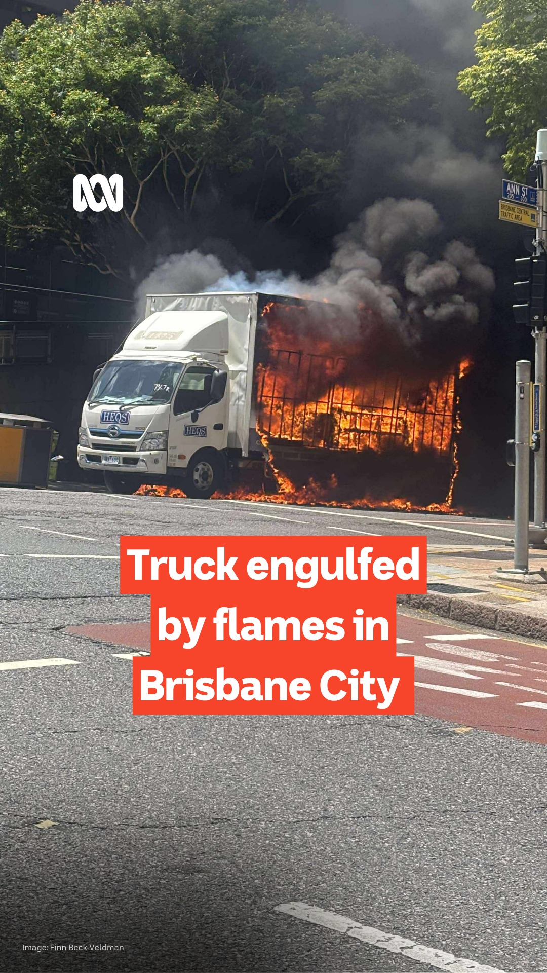 A truck has gone up in flames in Brisbane City outside Central station ...
