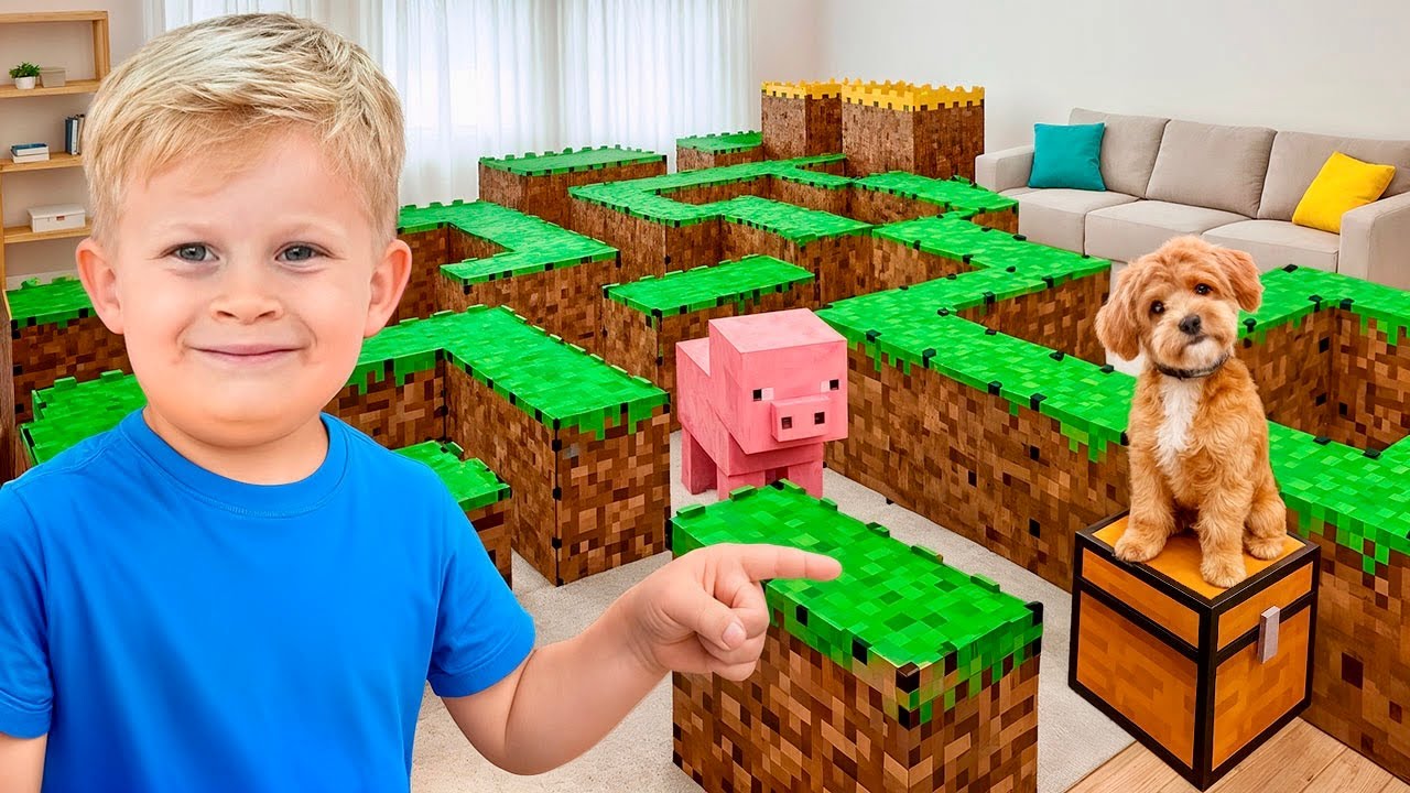 Oliver and Minecraft Style Maze Adventure for Kids | Diana and Roma ...