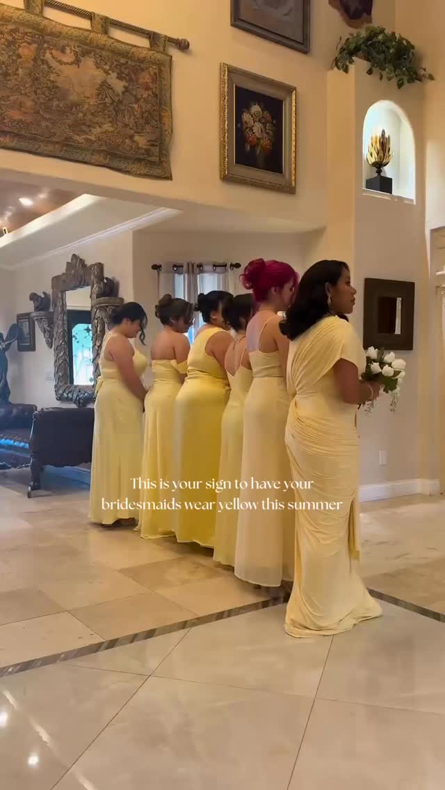 This is your sign to have your bridesmaids wear yellow this summer. 💛✨, Bold, bright, and full of sunshine yellow brings the perfect pop of color for a summer wedding and makes every photo feel 