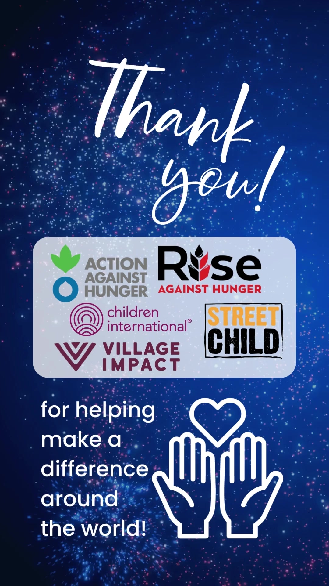 THANK YOU for helping make a difference around the world!! Because of ...