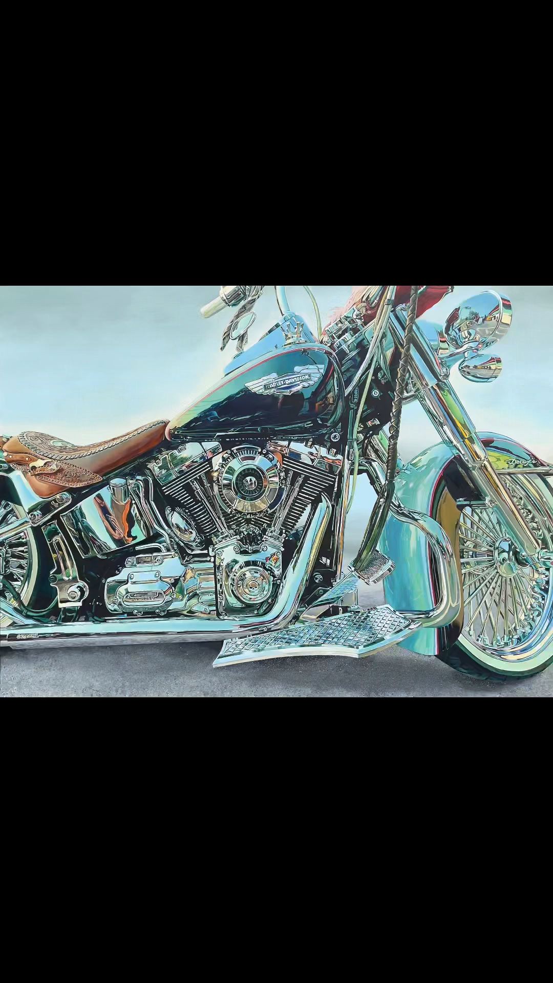 Photorealism artist's complex Harley-Davidson painting on 36