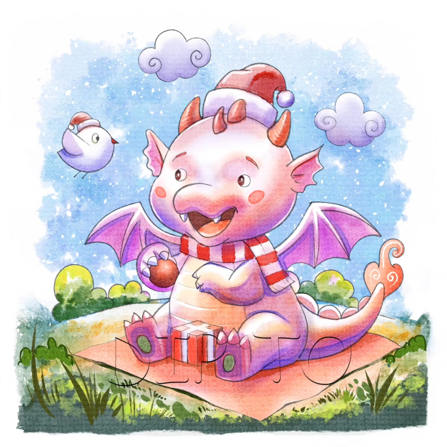 Saki and Noa's colorful artwork featuring baby dragon