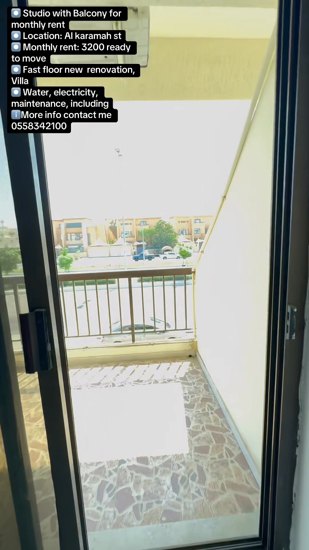⏺️ Studio with Balcony for monthly rent ⏺️ Location: Al karamah st ⏺️ ...