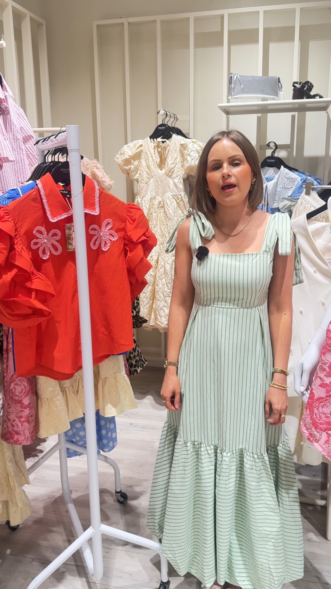 debbie's dresses Debbie is here this week for her Top Pick, which is the new arrivals from Sister Jane🐆, Shop the brand > https://www.mcelhinneys.com/collections/brands-sister-jane | McElhinneys Prints/Colors Aya Muse Lys Knit Name/Description:Angela Custom - Two-piece Gown w Blue Appliques