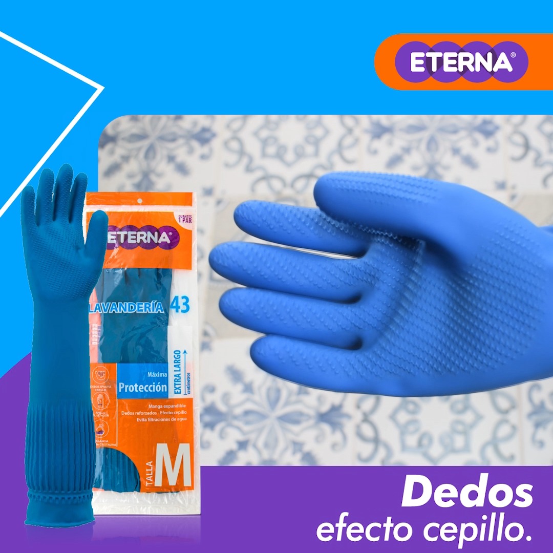 ETERNA Extra Long Cleaning Gloves – Brush Effect Fingers, Expandable Sleeve (43 Cm) For Laundry, Kitchen & Car Washing, Size M (Pack Of 2)