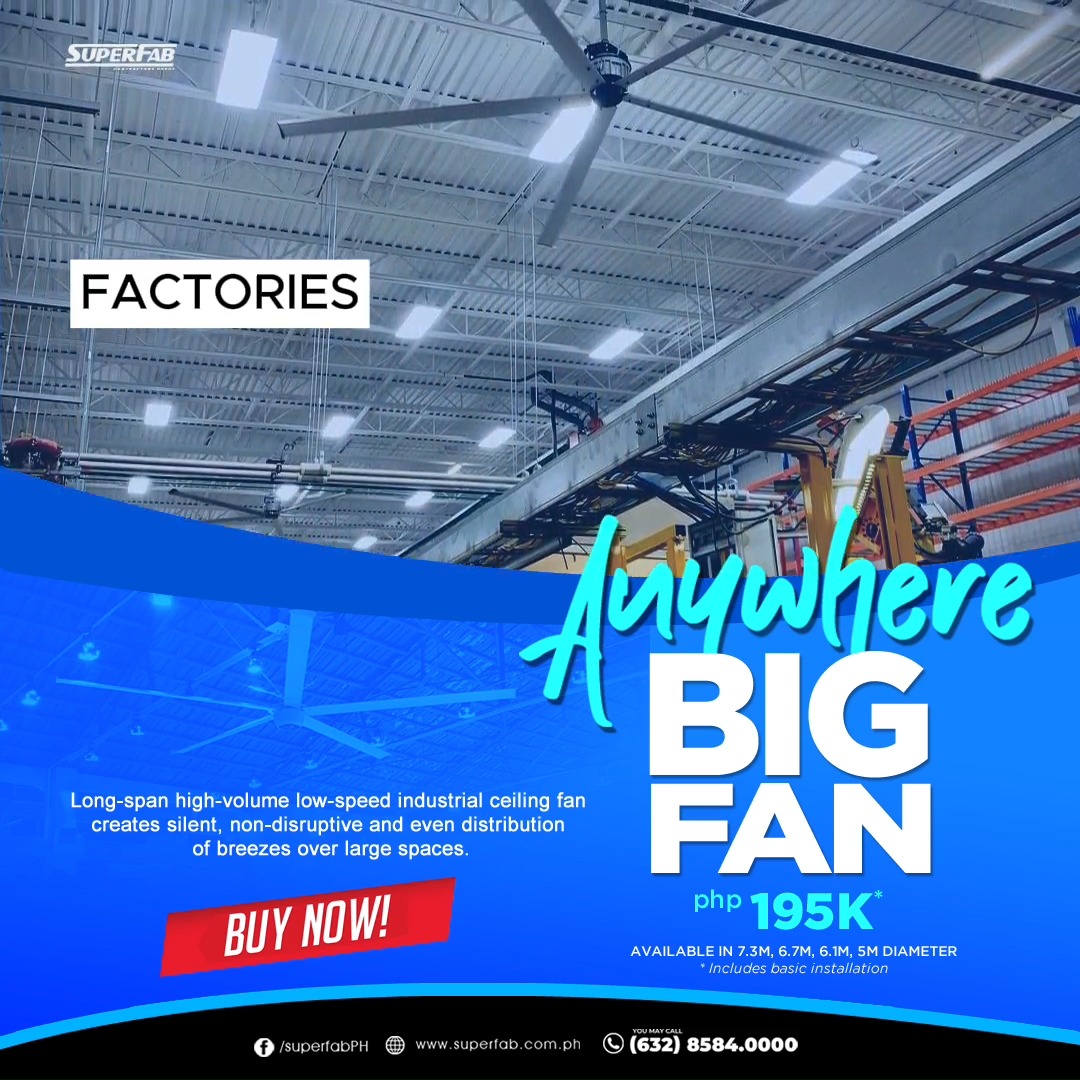Long-span high-volume low-speed industrial ceiling fan creates silent ...