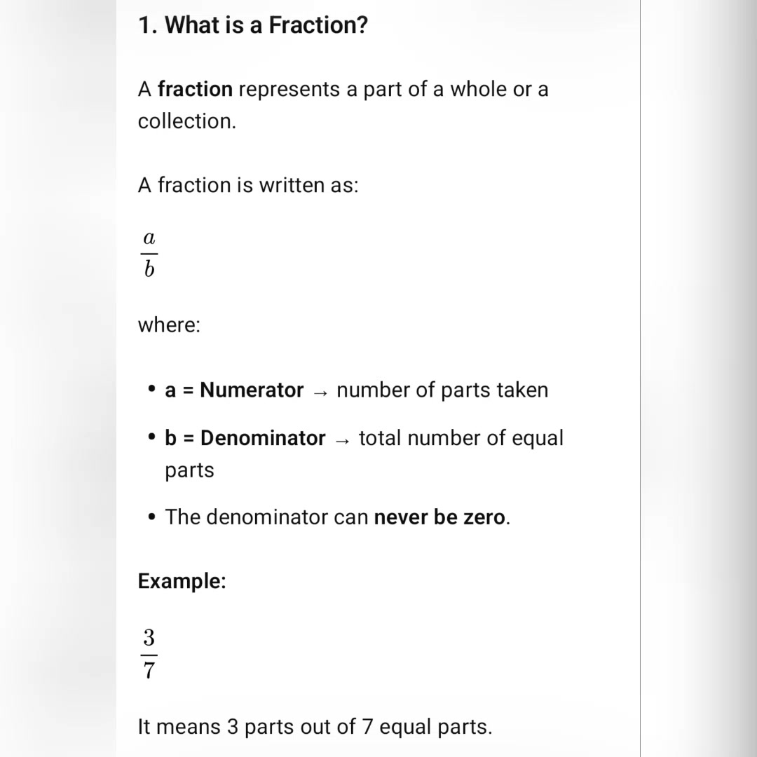 Detailed notes of chapter fraction of class 7 | Nikeeta online class
