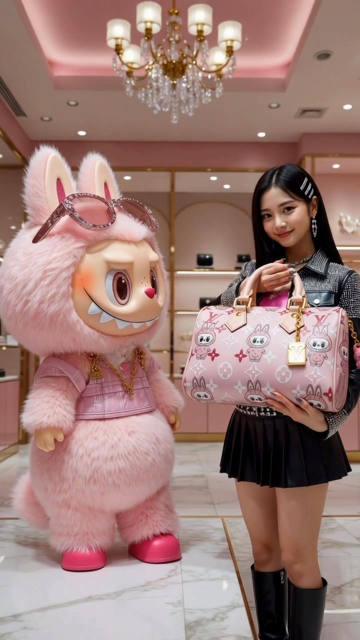 Luxury on display. ✨ The Louis Vuitton x Labubu handbag finally