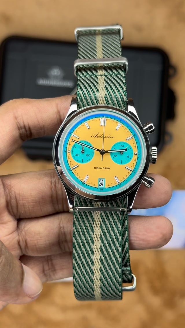 😍Addiesdive Chronograph Japan VK64 Movement 38mm Beige Dial Domed
