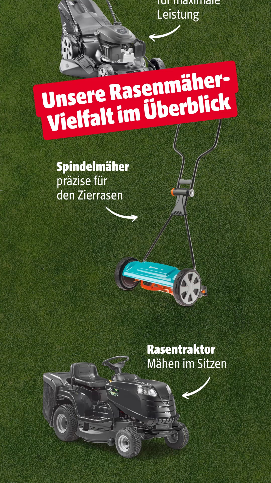 Bereit für den perfekten Rasen? 🌱 Entdecke unsere Rasenmäher-Vielfalt – egal ob online oder im Markt. Von smarten Mährobotern bis zum kraftvollen Rasentraktor ist alles dabei. Sag uns: Welcher Mäher