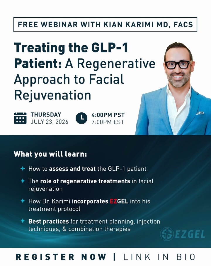 GLP-1 patients are one of the fastest-growing populations in aesthetic medicine. They come with a unique set of facial aging challenges. Are you prepared to treat them?, Join Kian Karimi MD, FACS, for 