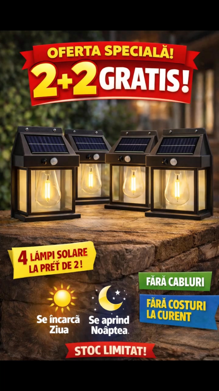 ⚡ 2 LĂMPI SOLARE + 2 GRATIS! Iluminează-ți curtea, grădina sau intrarea ...