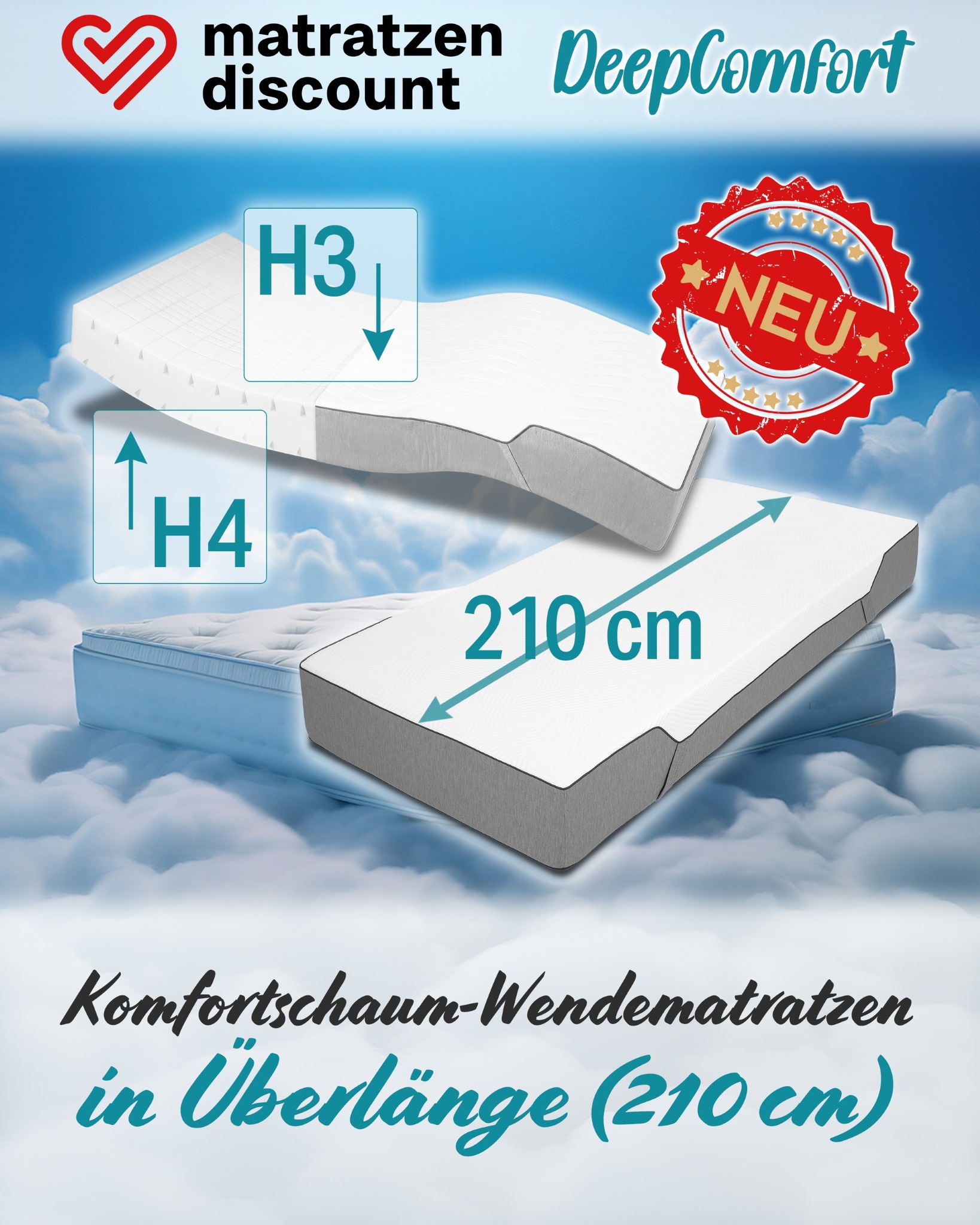 💤 Für alle, die beim Schlafen etwas mehr Platz brauchen, sich ausstrecken möchten und viel Bewegungsfreiheit zu schätzen wissen., Große Ansprüche? Da haben wir was! 🛏️, Die DeepComfort