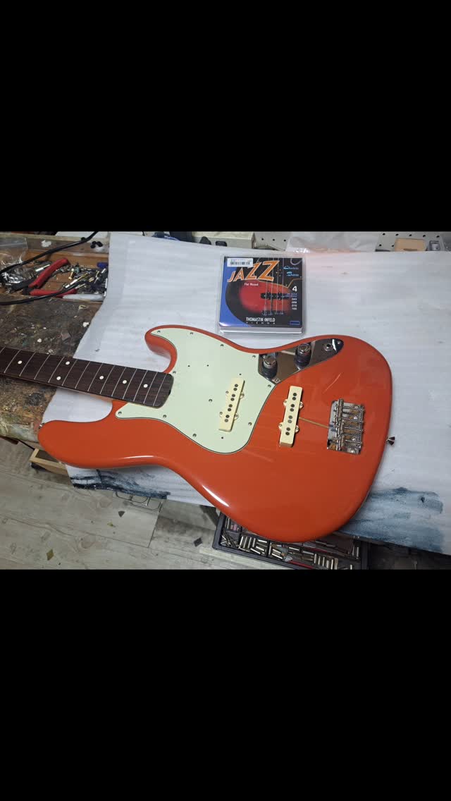 Fender Japan Tomomi signature jazz bass on the bench for a string