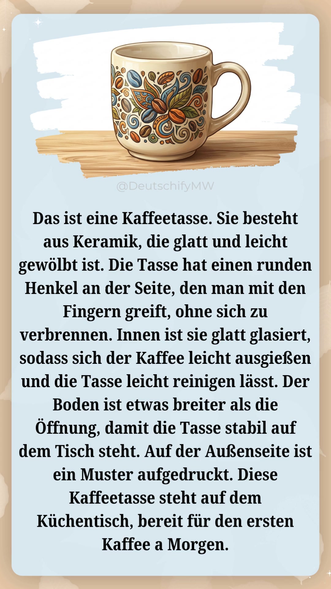 Die Kaffeetasse beschreiben, #Deutschlernen #DeutschImAlltag | Deutschify