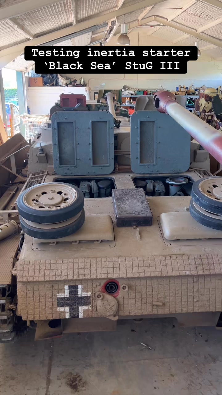 Someone had to windup the StuG… ? . . . #TankRestoration #WWII 