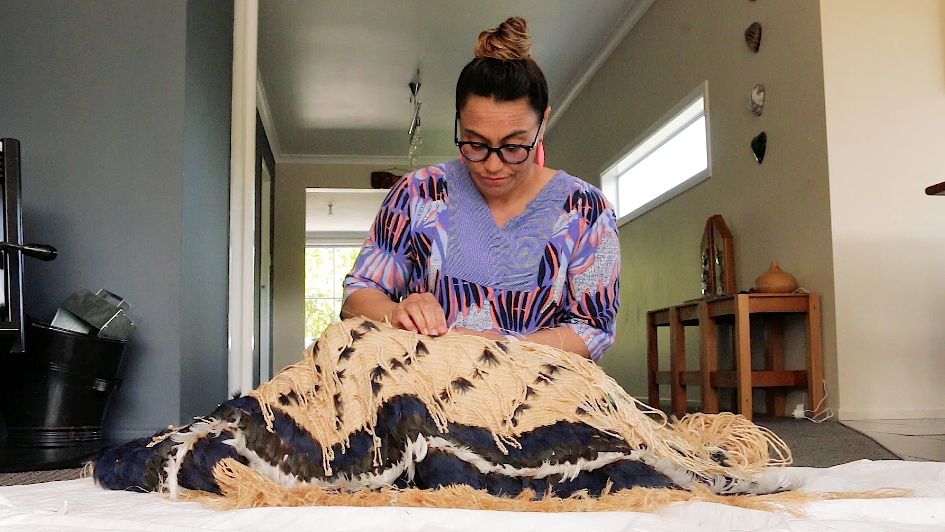 Works of master weavers Dame Rangimarie Hetet and Diggeress ...